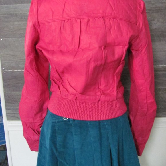 PALOMARES LADIES MAGENTA VEGAN LEATHER BOMBER JACK - Picture 7 of 13